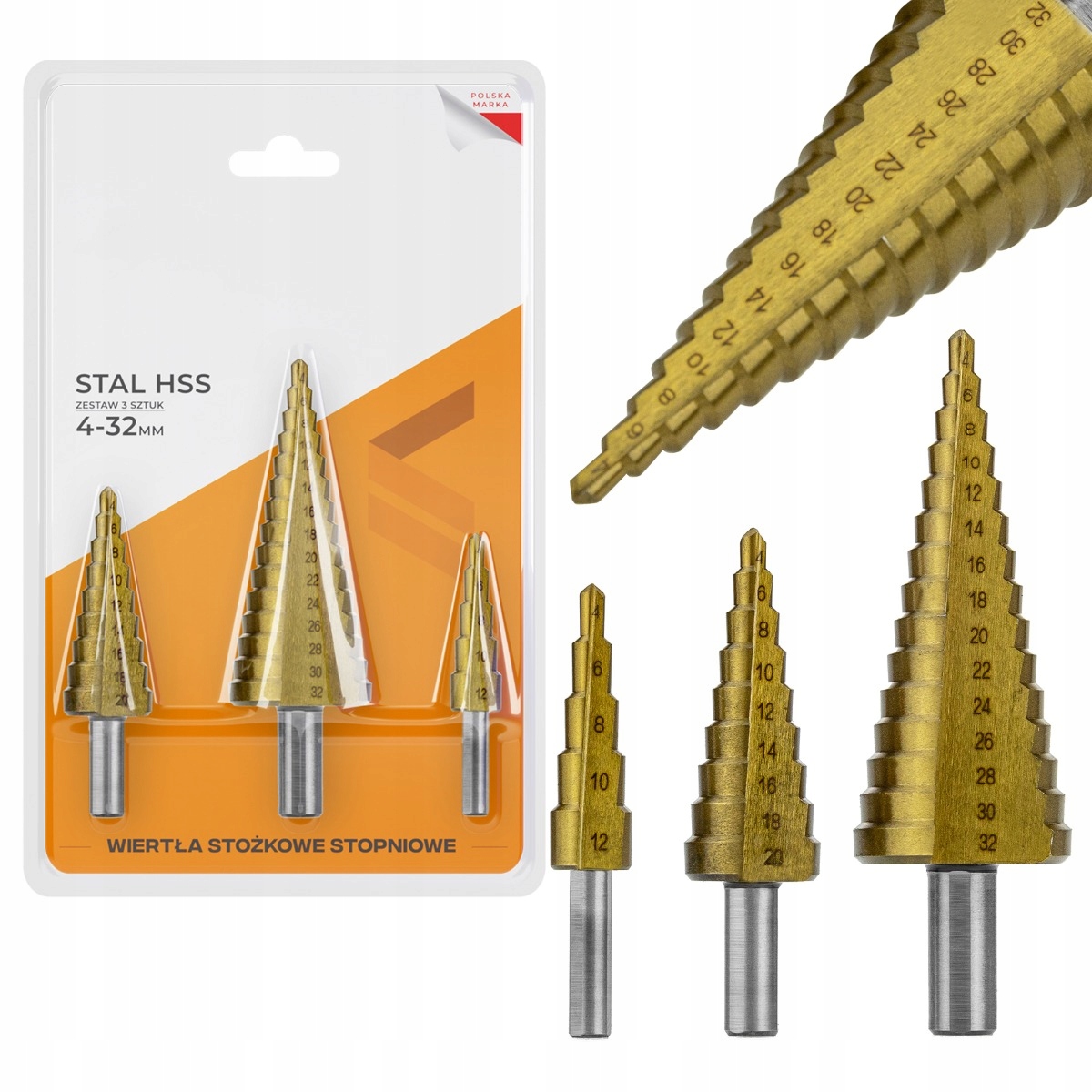 WIERTŁO WIERTŁA STOPNIOWE STOŻKOWE 3el HSS TYTAN