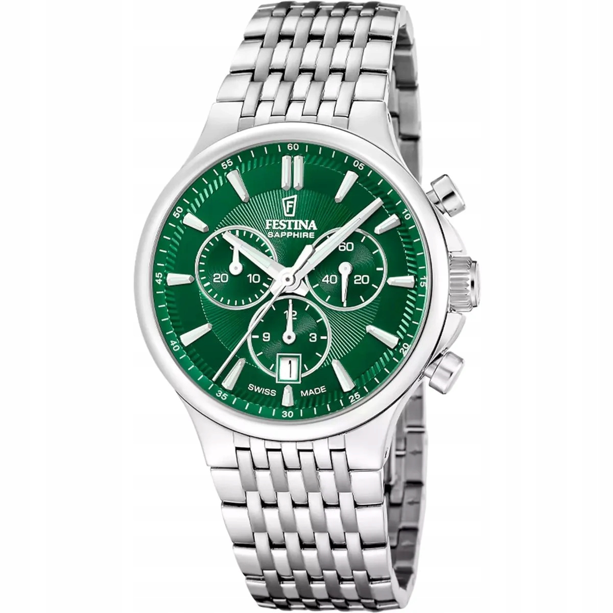 Festina Swiss Made 20093/3 zegarek męski srebrny-zielony chronograf
