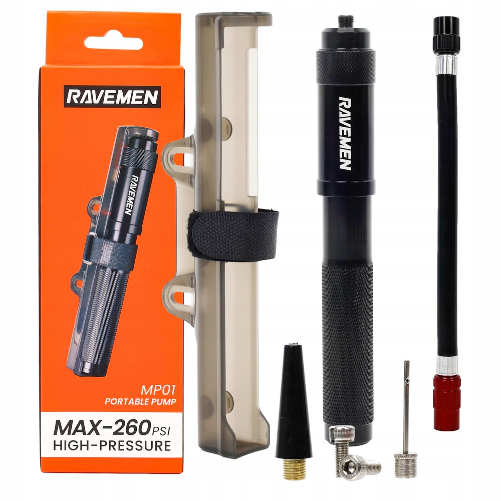 Ruční pumpa na kolo Ravemen MP01, Presta, Schrader (auto) 260 Psi držák