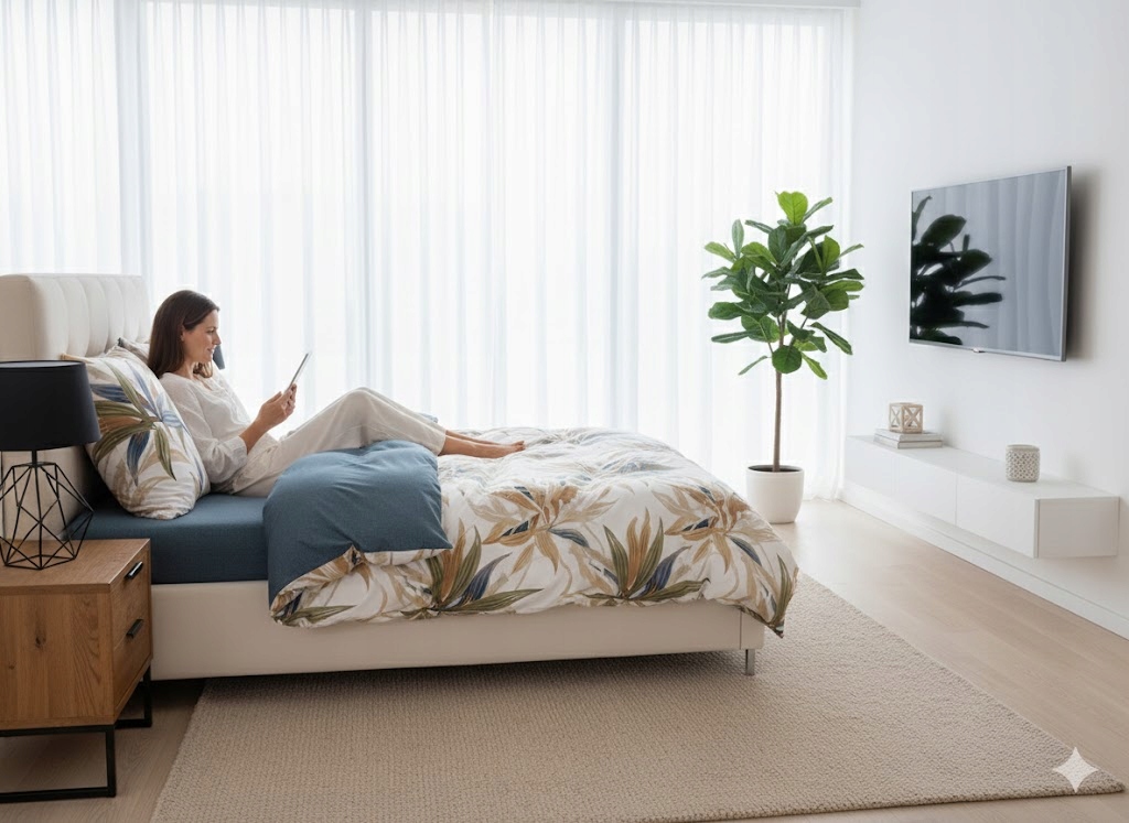 3dílná sada povlečení na peřinu béžová s motivem listů, 100% bavlna, moderní ložnice 160×200 cm