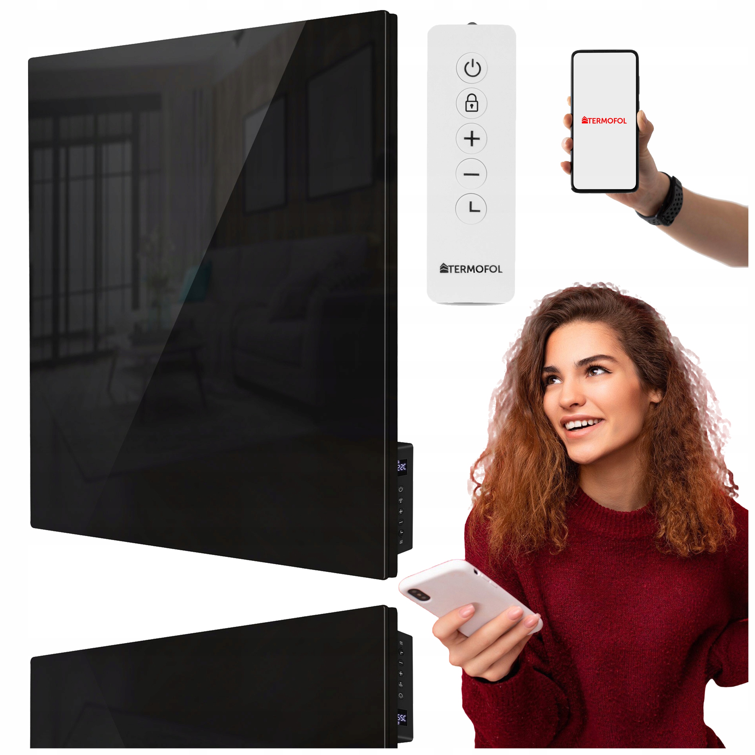 Sklenený Infračervený Vykurovací Panel S Aplikáciou Čierny TF-GB350 Diaľkové Ovládanie