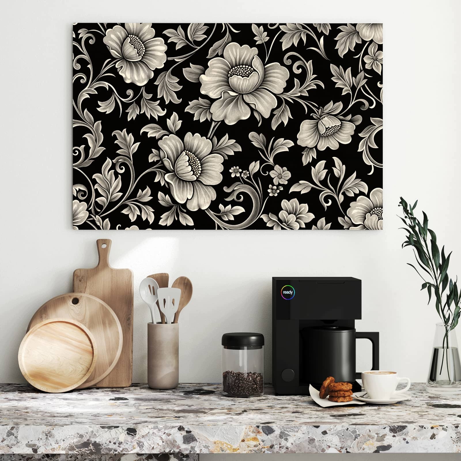 Magnetická tabule Vzor květinový Černý 90 × 60 cm