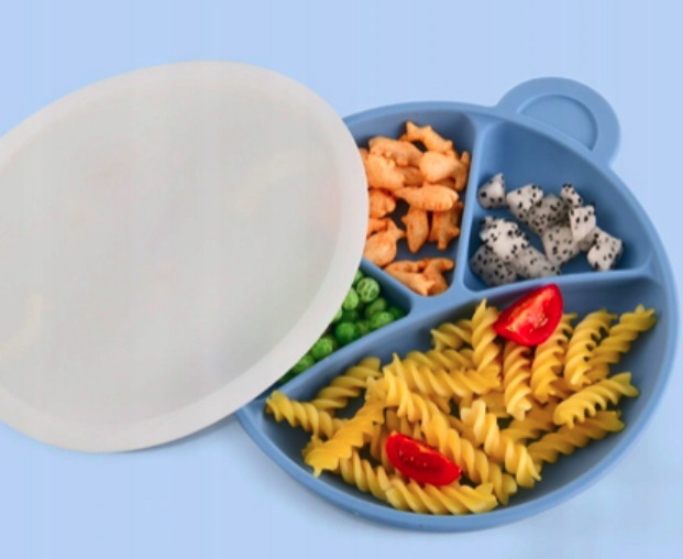 TALERZYK SILIKONOWY TALERZ MISIU Z POKRYWKĄ KOLORY NIEBIESKI Marka inna