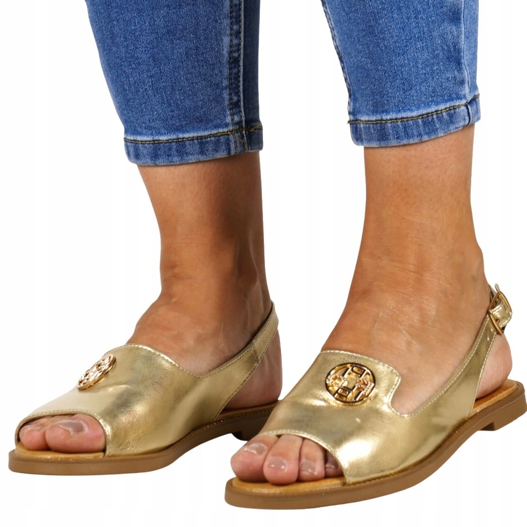 Dámské Sandály Na Ploché Podrážce, Elegantní, Zlaté, S Módní Ozdobou, Velikost 38