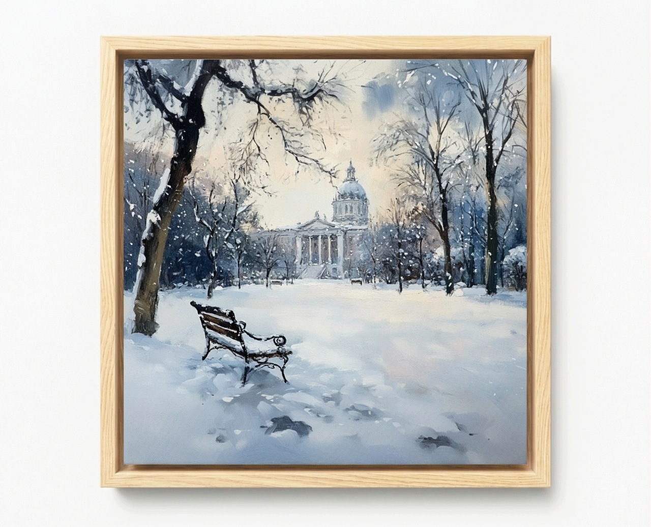 Obraz Rám Americká Krajina Zima Sníh Park Lavička Zaspy 50x50