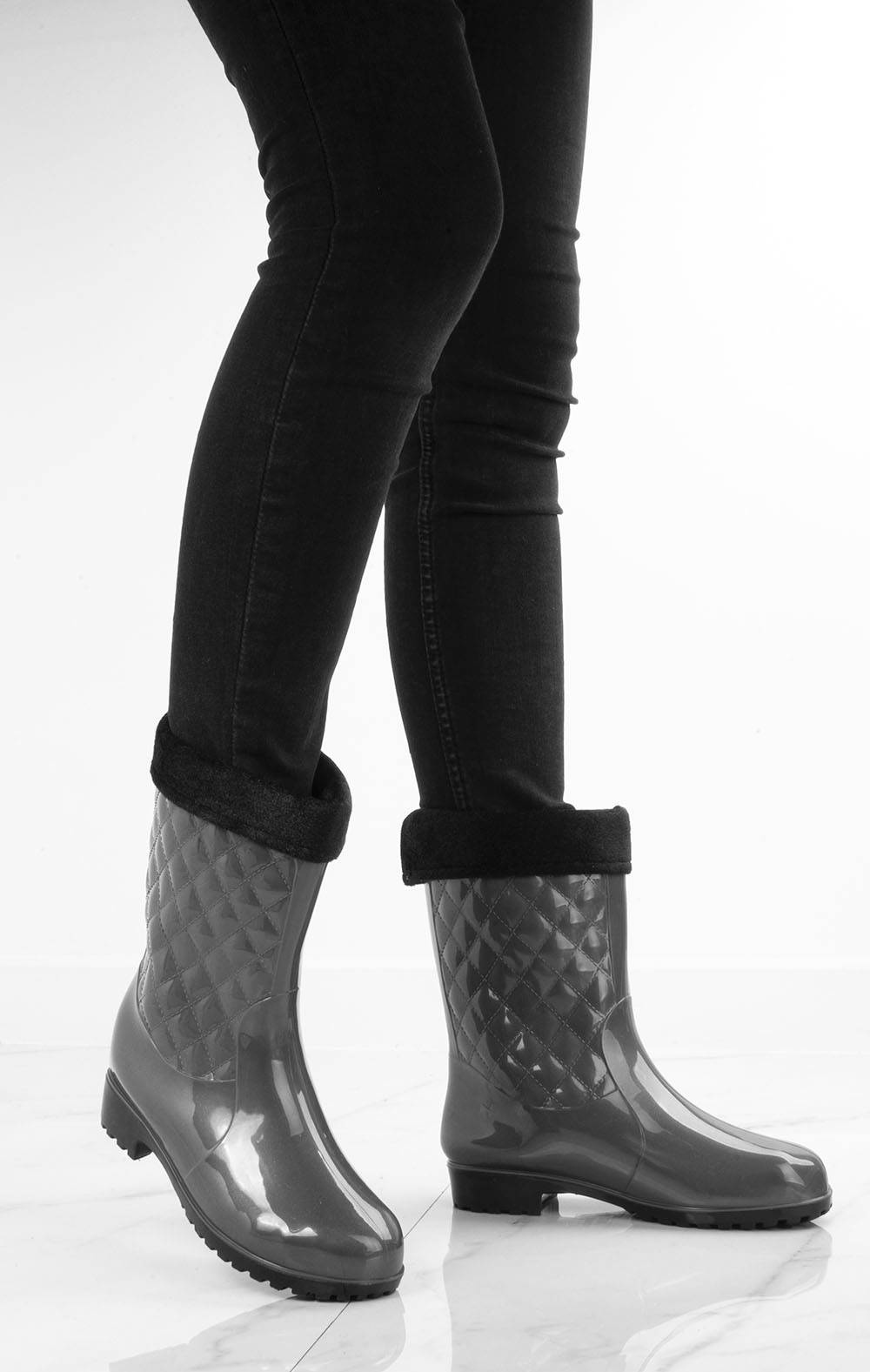 6128 SZARE OCIEPLANE PIKOWANE KALOSZE BOTKI 37 Długość wkładki 24 cm