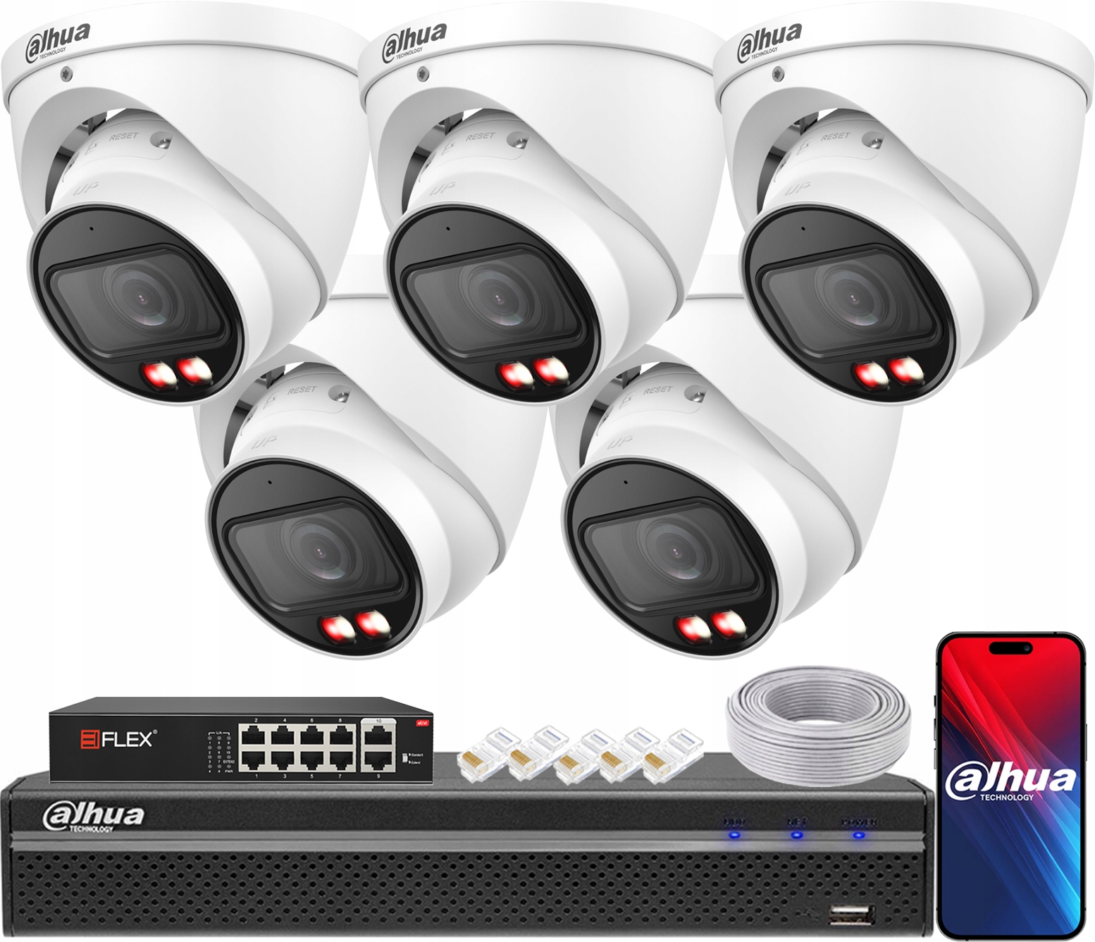 Monitorovací sada Dahua 5 Ip kamer 4Mpx IPC-HDW2449T-ZS-IL-27135 TiOC PoE