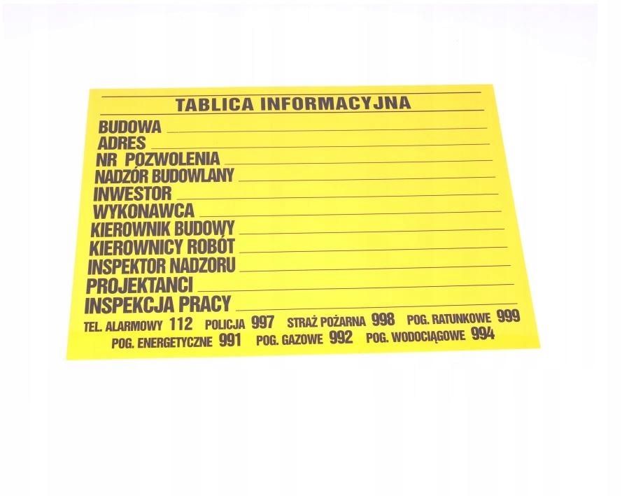 

Tablica Informacyjna Budowlana Na Budowę 50x70 CM