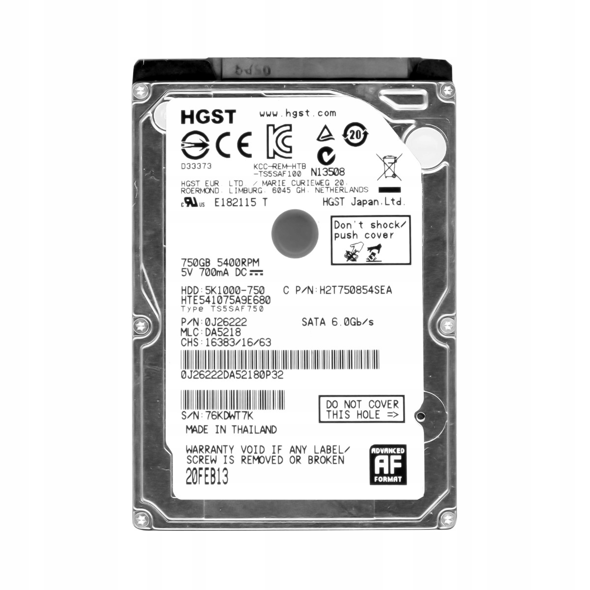 Hgst 750GB 5.4K 8MB Sata II 2.5'' HTE541075A9E680