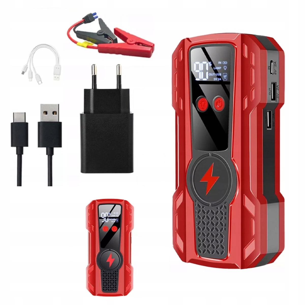 Přenosný Automobilový Bateriový Booster, Napájecí Zdroj 99900 Mah 2 Usb 1000A