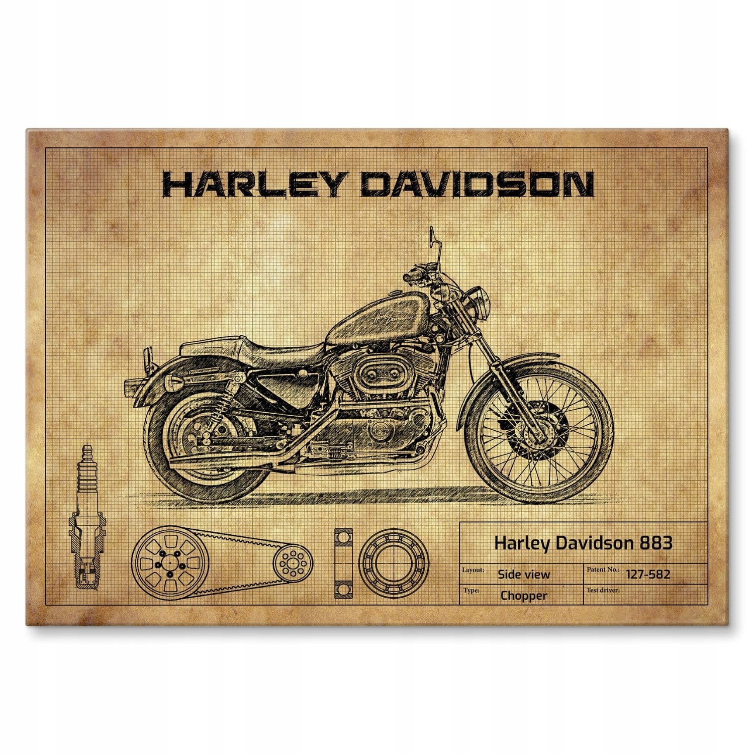 Dárek Kovový Plech Obraz Motor Grafika Harley