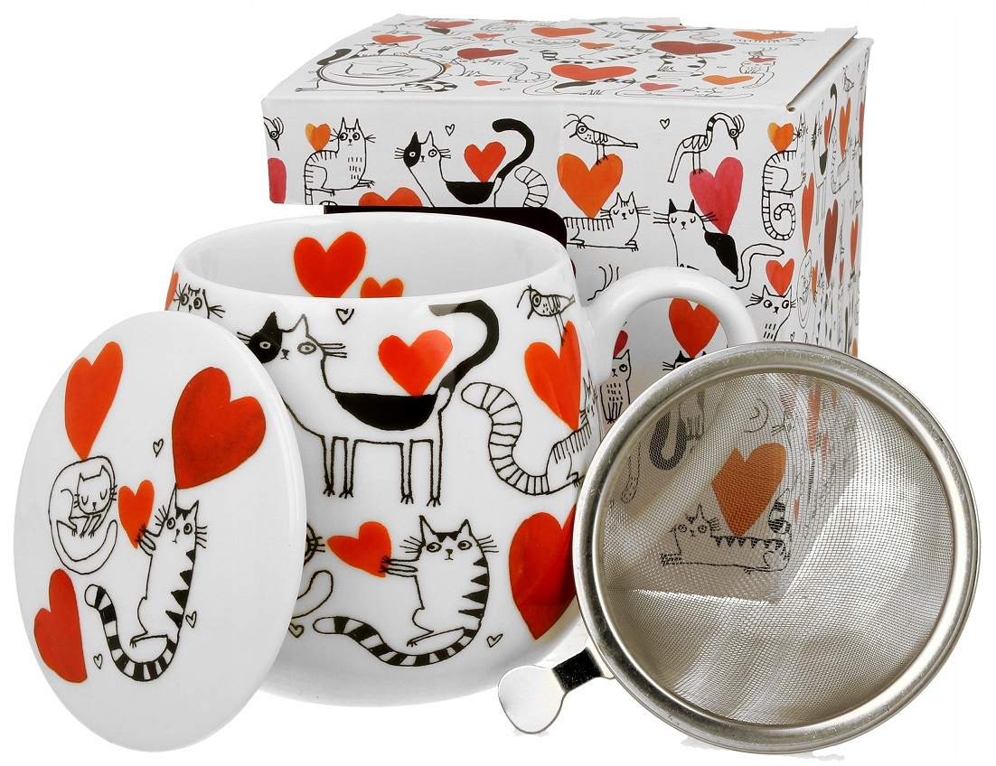 

Kubek Porcelanowy z zaparzaczem Koty Serca 430ml
