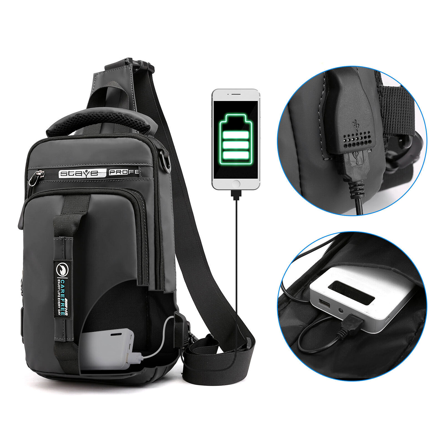 SASZETKA MIEJSKI NERKA CROSSBODY NA RAMIĘ NA KLATKĘ Z PORT USB CZARNA Typ nerka