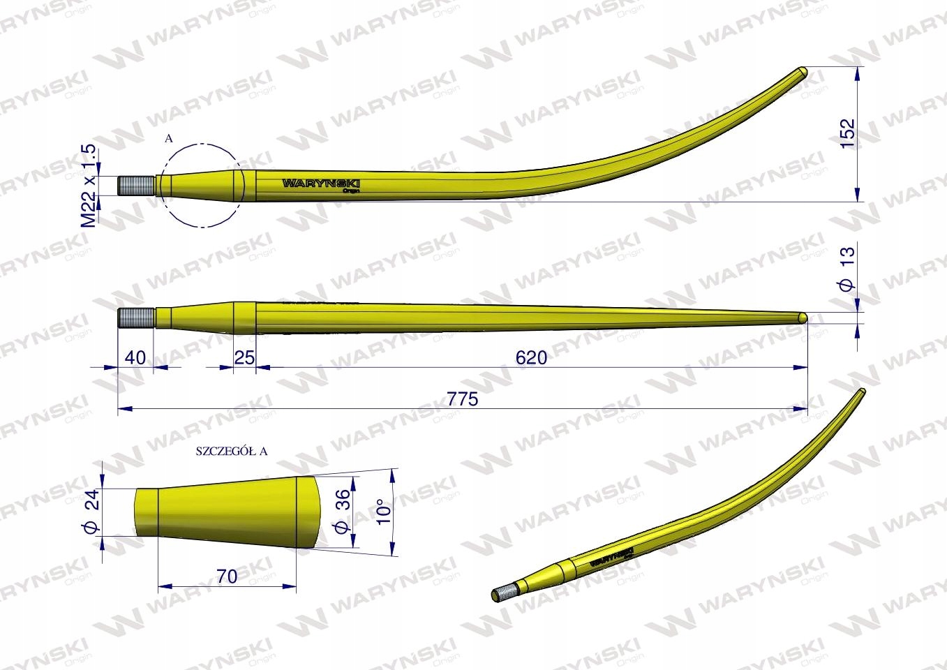 Ząb ładowacza wygięty 780mm WARYŃSKI do krokodyla EAN (GTIN) 5902287159042