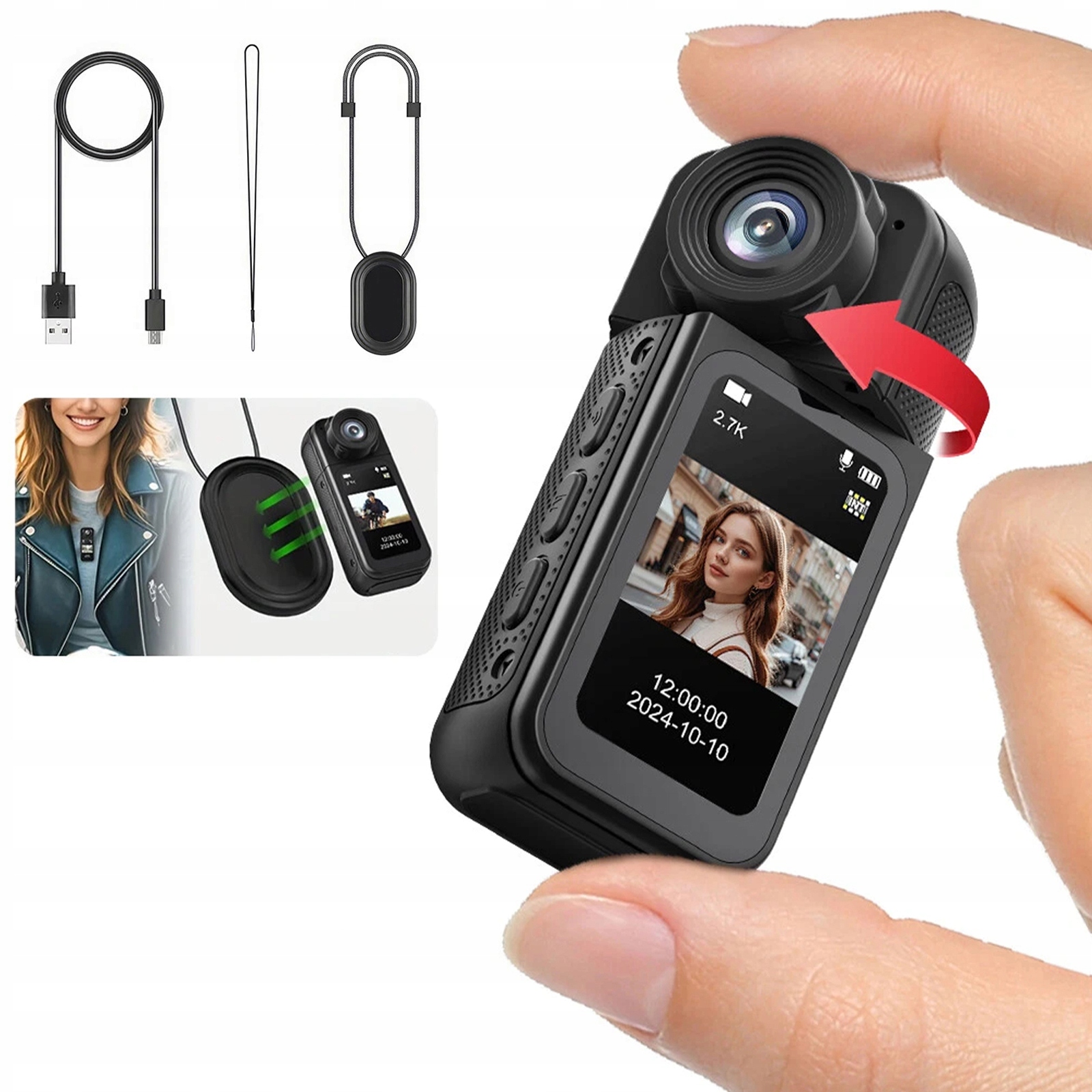 Mini kamera sportowa z WiFi, Hd 1080P uchwyt klips smyczka