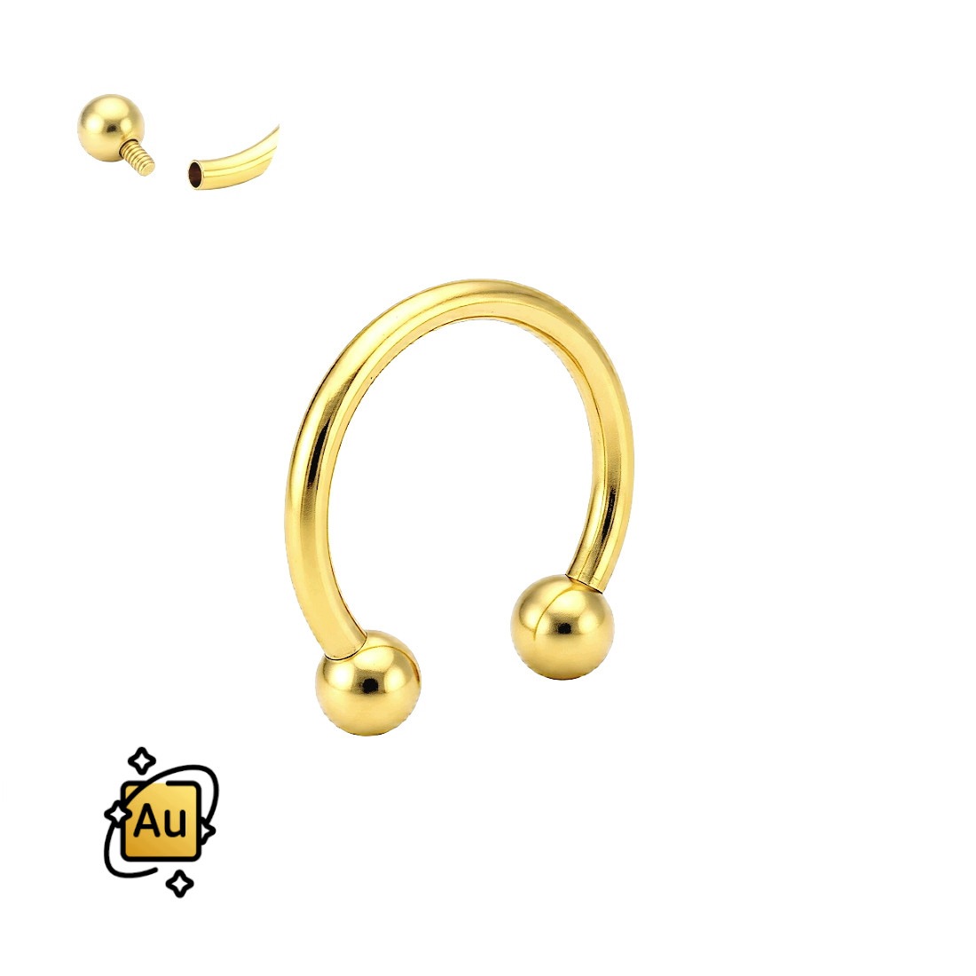Zlatá Podkovka s kuličkami 14K Au 585 1,2/8+3 mm