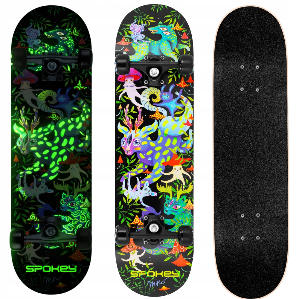 Klasická dřevěná skateboardová deska pro mládež svítící ve tmě