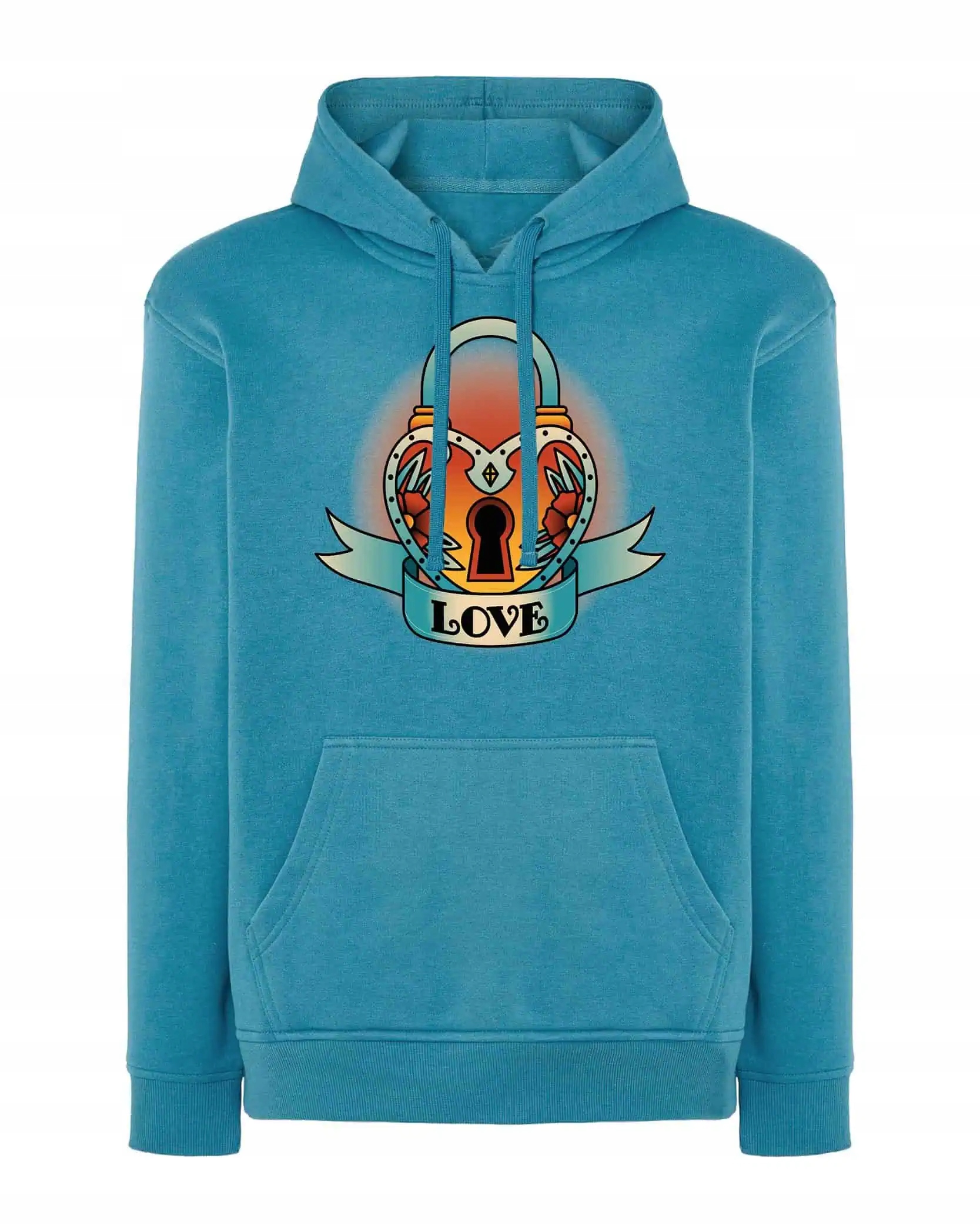 Mikina s kapucí Love Srdce Klíčenka Láska Vintage Modrá M