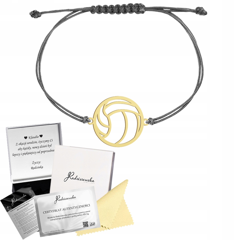 Náramek Zlatý Volejbalový Míč Stříbro 925 K Narozeninám Šňůrka Přání