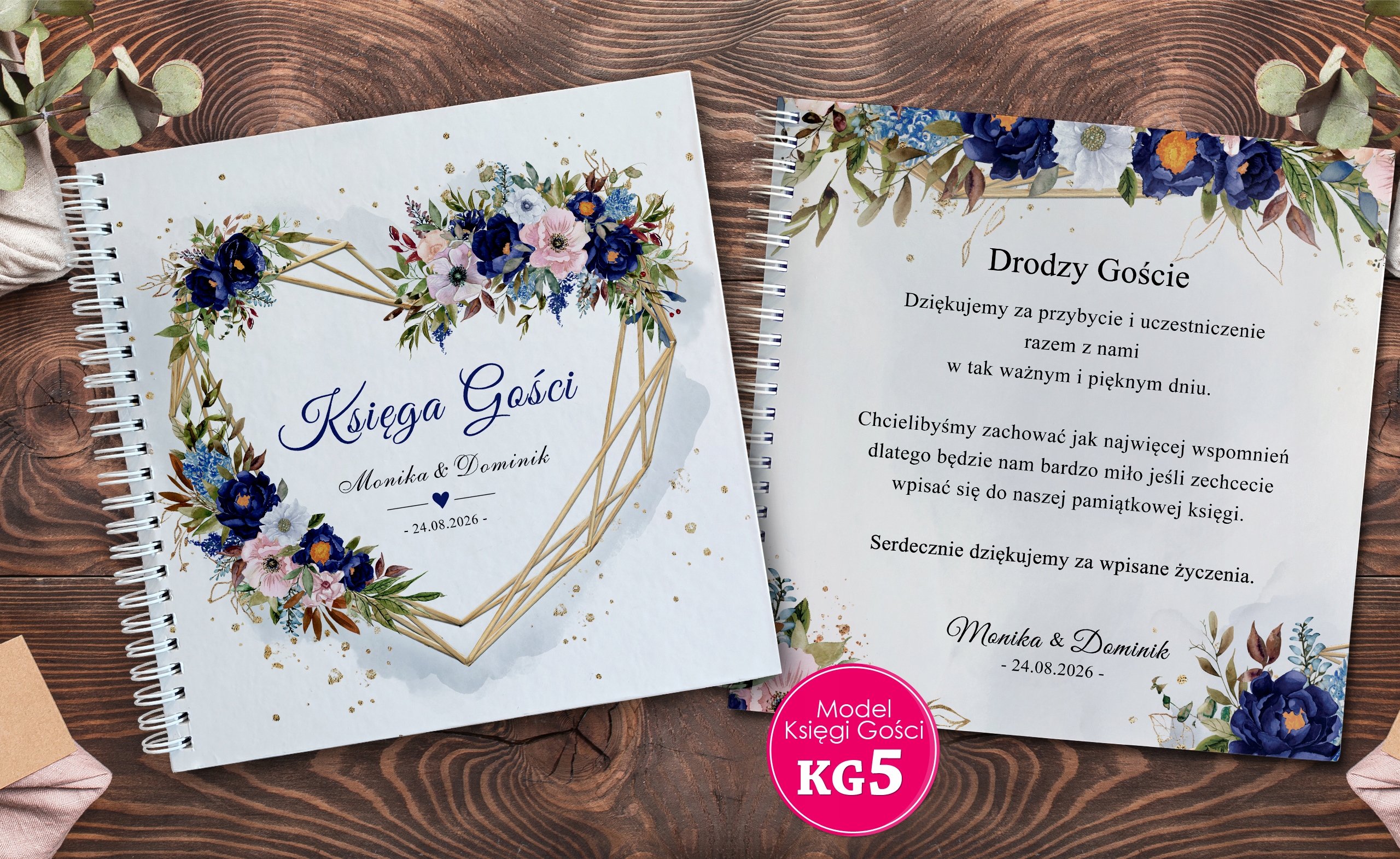 KSIĘGA GOŚCI NA WESELE ŚLUB PERSONALIZOWANA Kolor stron białe