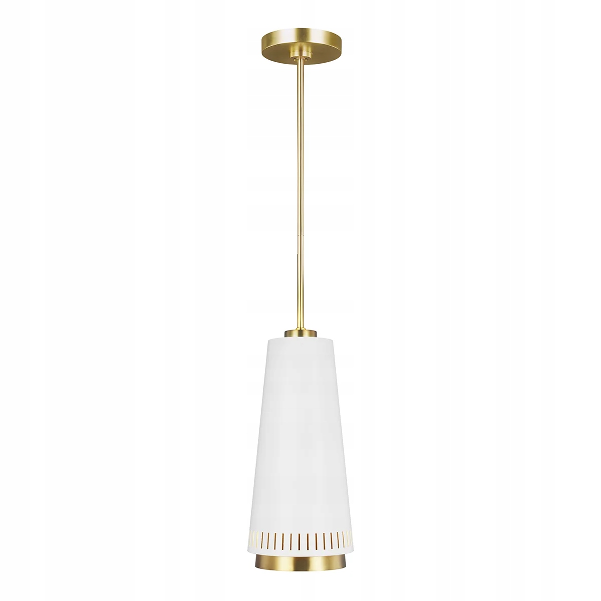 Moderná mosadzná závesná lampa biela kužeľovitá do obývačky nad stôl Feiss