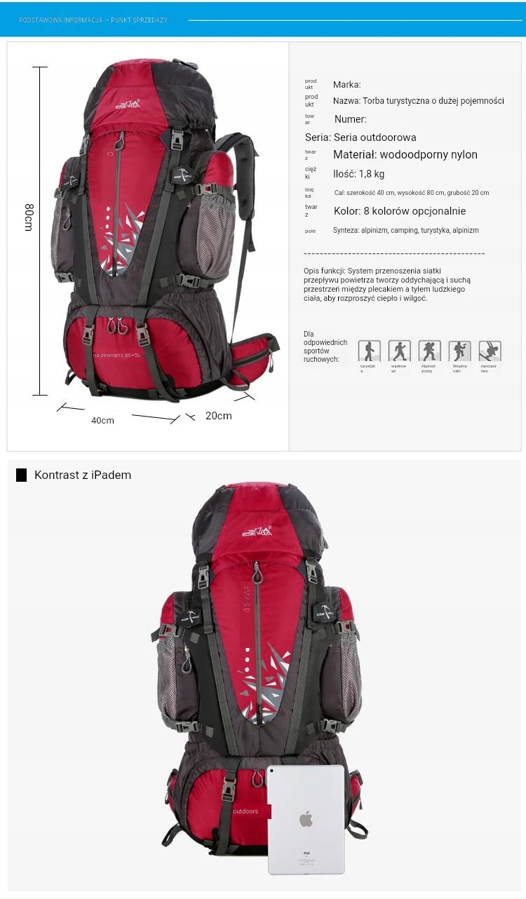 Plecak turystyczny torba turystyczna 85L Marka inna