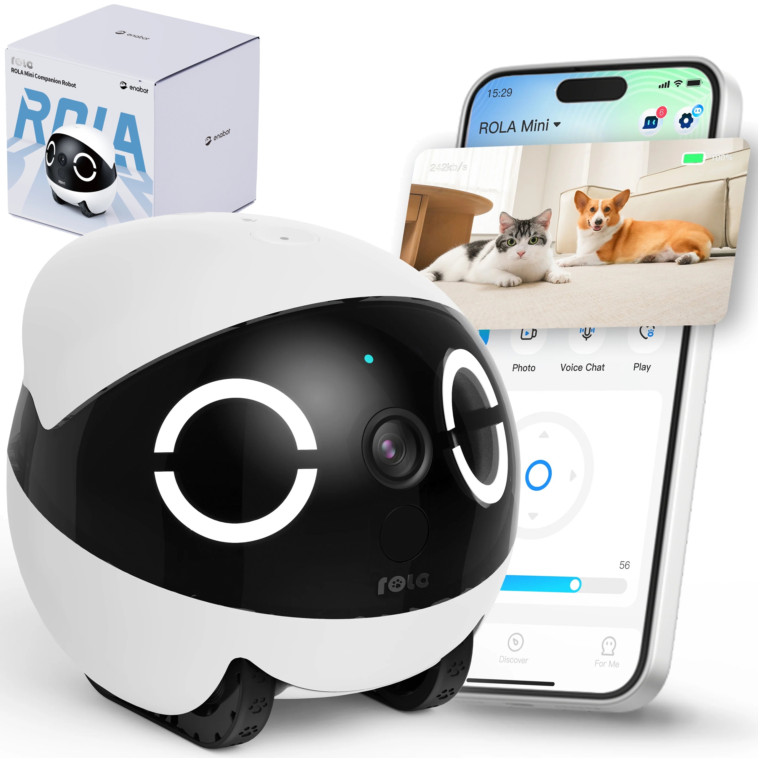 Enabot Rola Mini Pet Monitor Robot Monitorujący z Kamerą dla Psów i Kotów