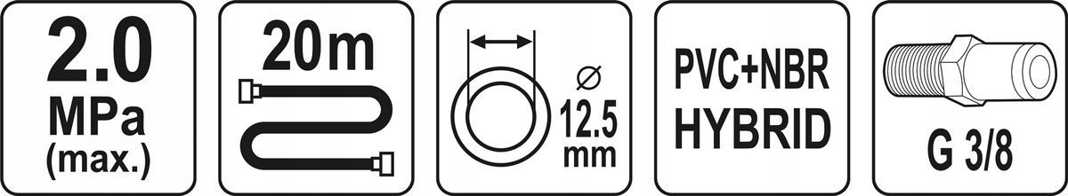 WĄŻ PNEUMATYCZNY HYBRYDOWY 1/2" 20m KOŃCÓWKI G3/8" Kod producenta yt-24237