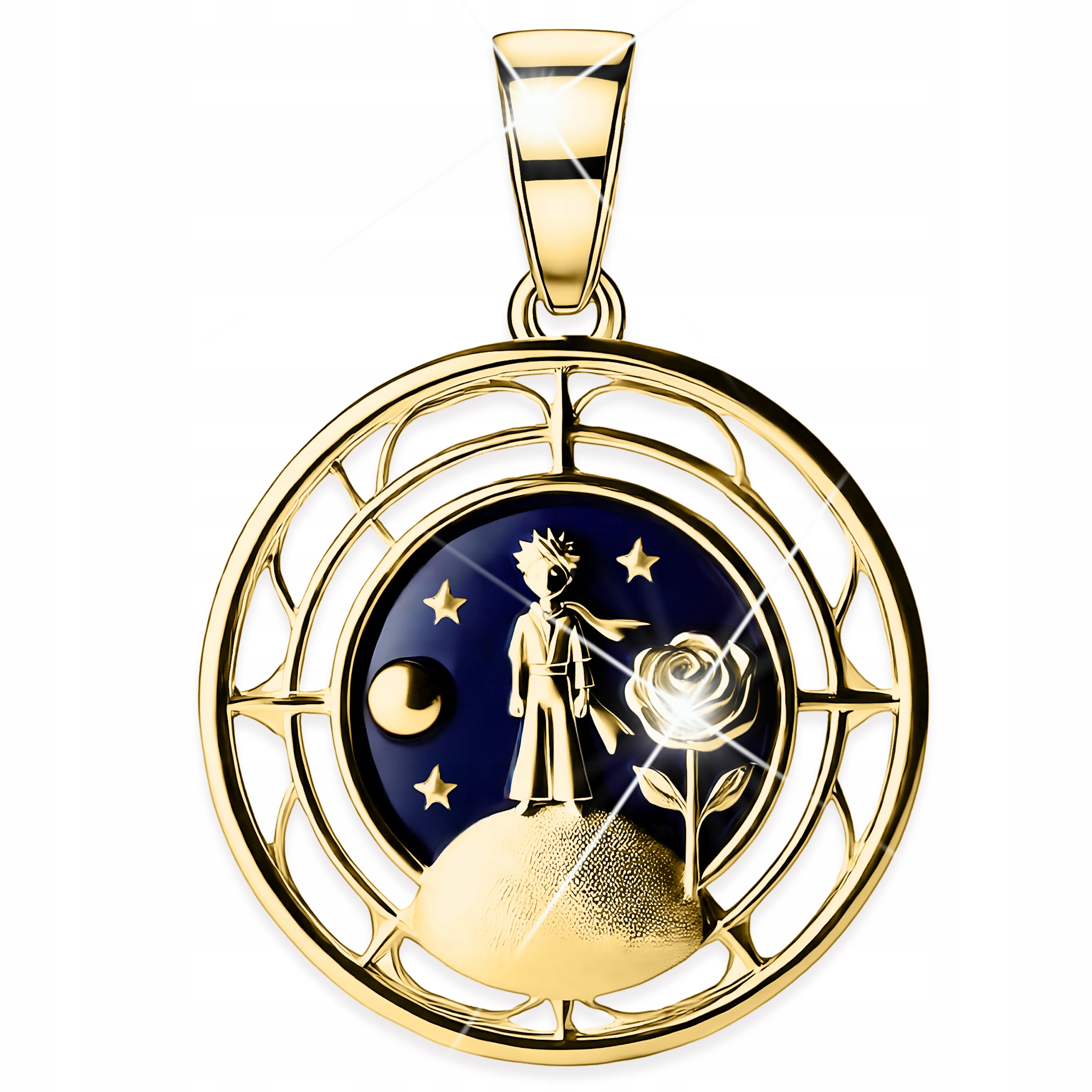 Zlatý přívěsek na řetízek Malý chlapec Smalt Růže Stříbro 925