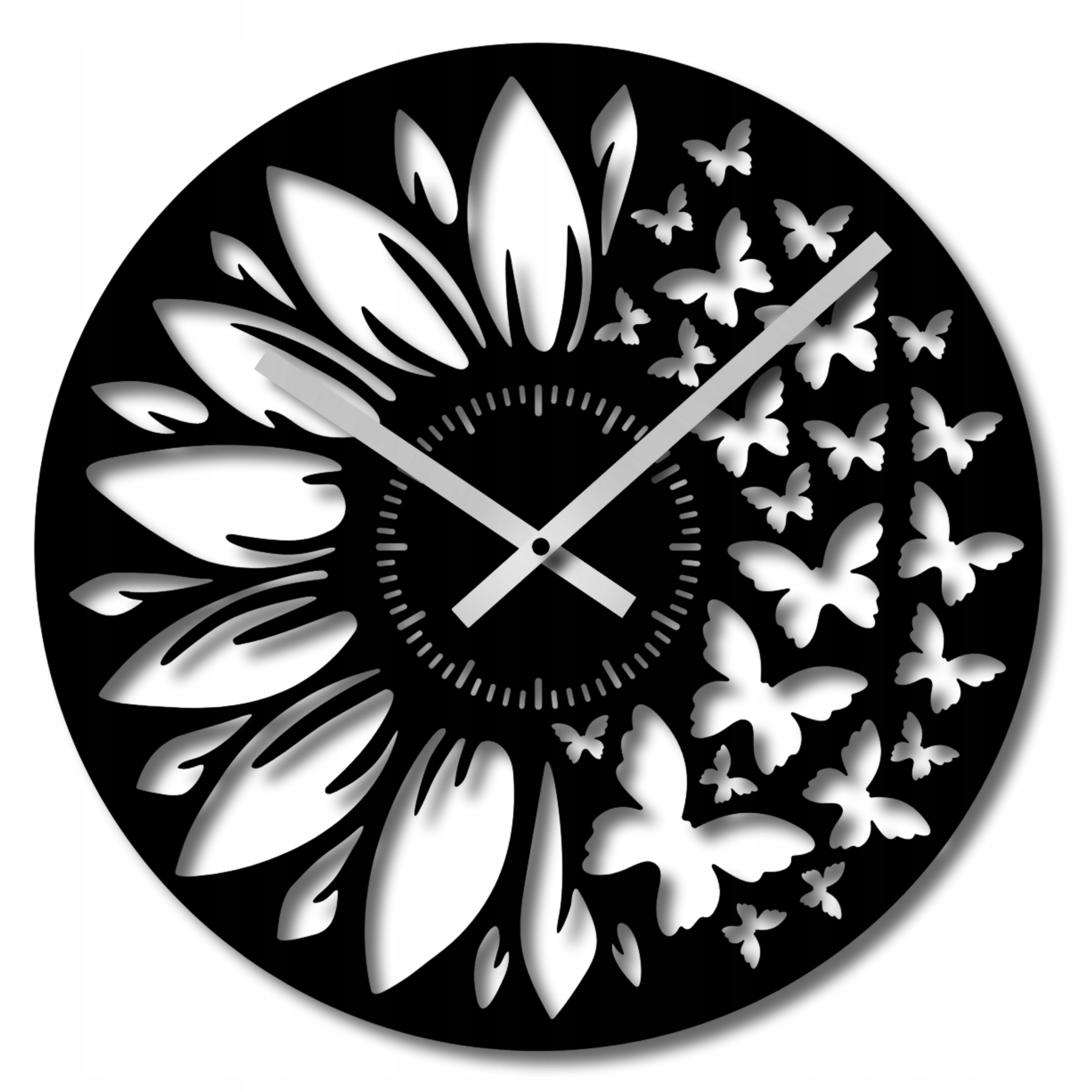 Nástěnné Hodiny 60 cm Modern Černé Do Obývacího Pokoje Kuchyně Motýli Motýl Ažurový Velký
