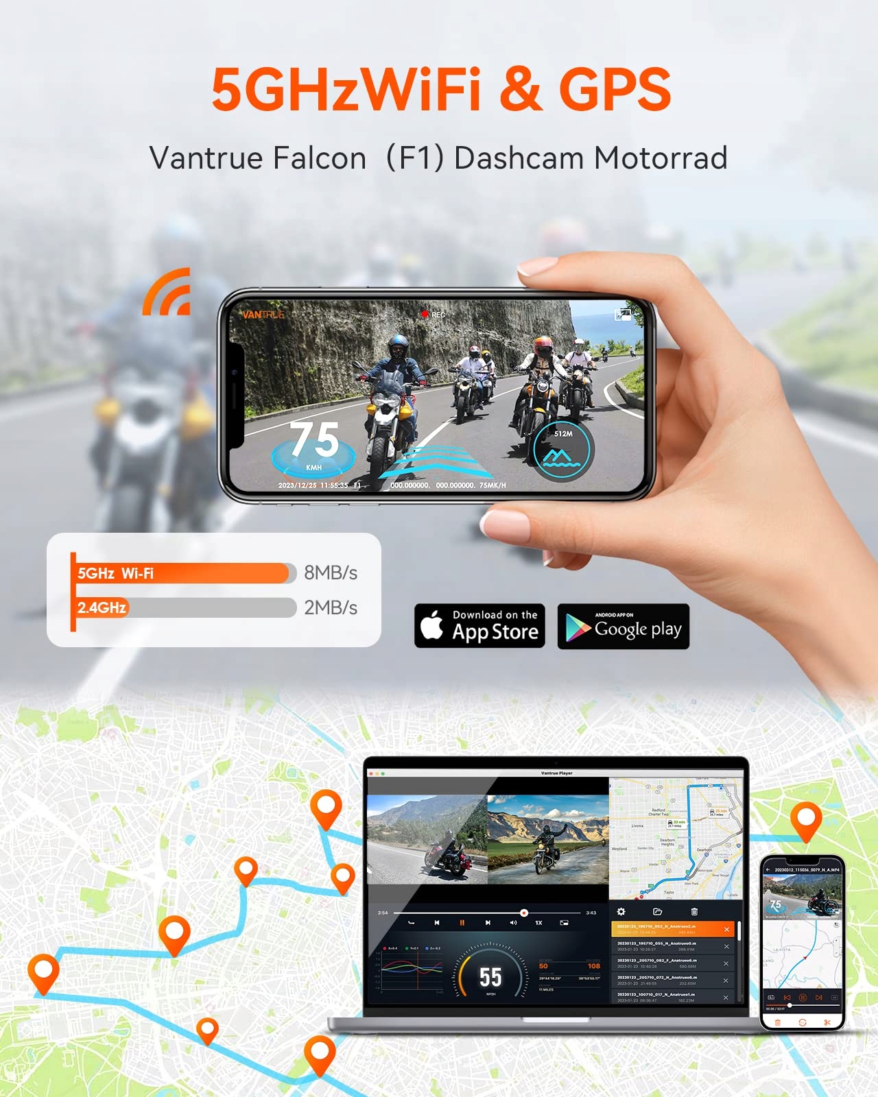 VANTRUE F1 Kamera Motocyklowa 4K 1080P WiFi GPS Wodoodporna Nocna Wizja — miniatura 3