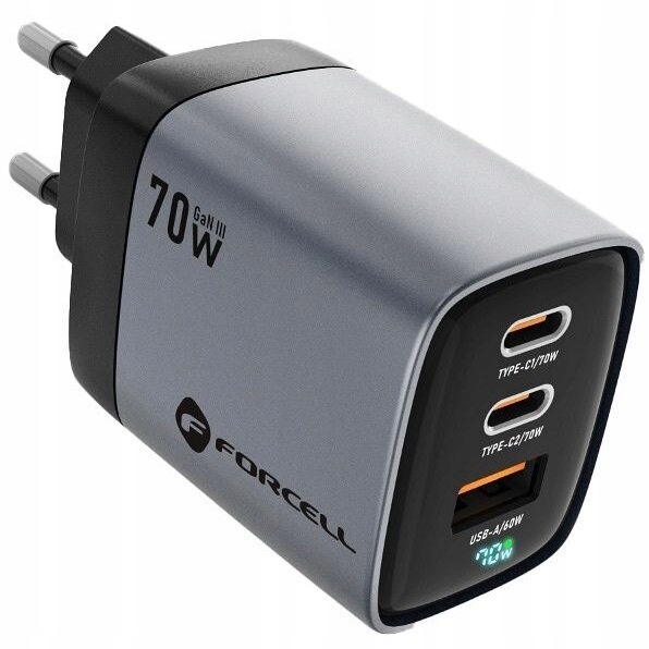 Univerzální síťová nabíječka Forcell GaN3 70W 2x Usb-c Usb LCD Pd QC4.0