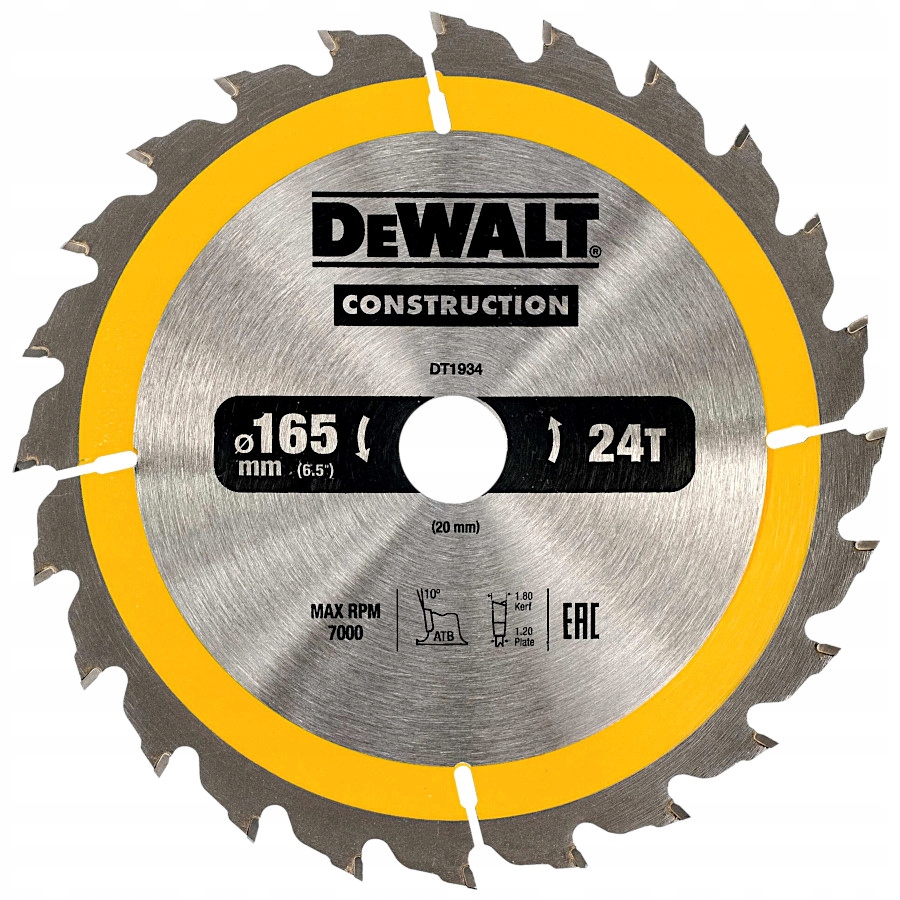 

Dewalt DT1934 Piła tarczowa do drewna 165x20mm 24z