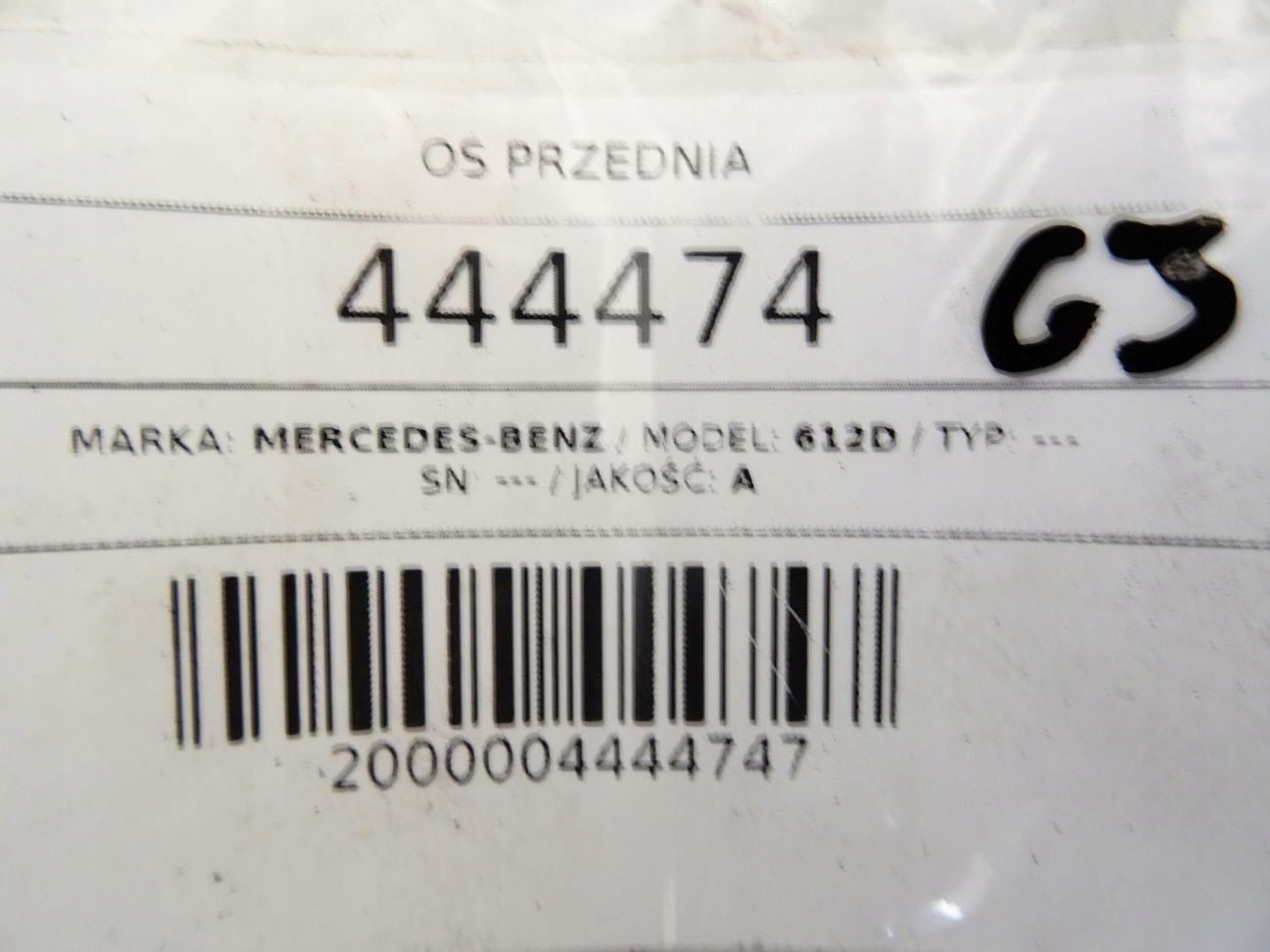 OŚ PRZÓD MERCEDES N Hatchback KM ZAWIESZENIE PRZEDNIA Wersja Europejska