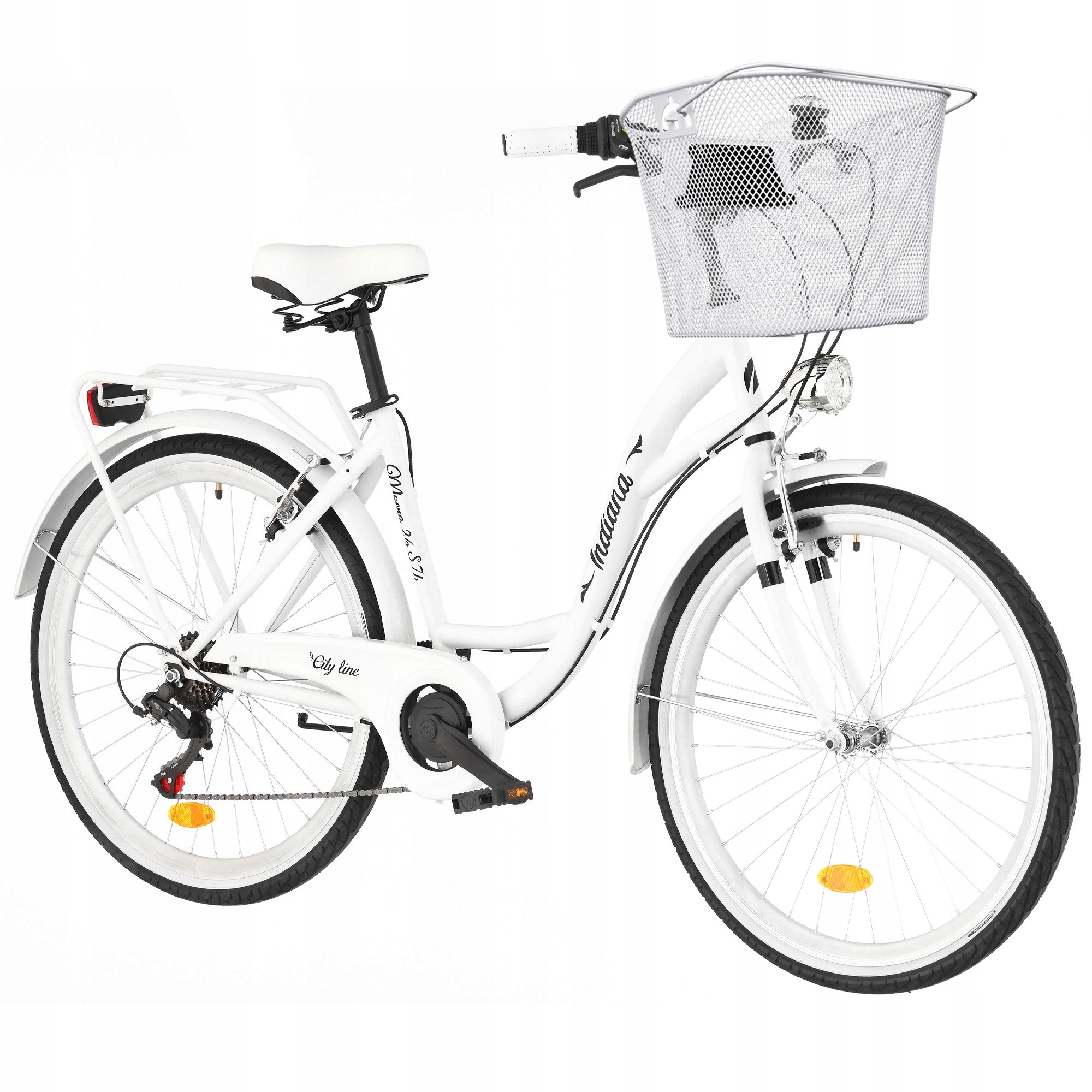 Rower miejski Indiana Moena S7B 26 cali damski Biały Koszyk