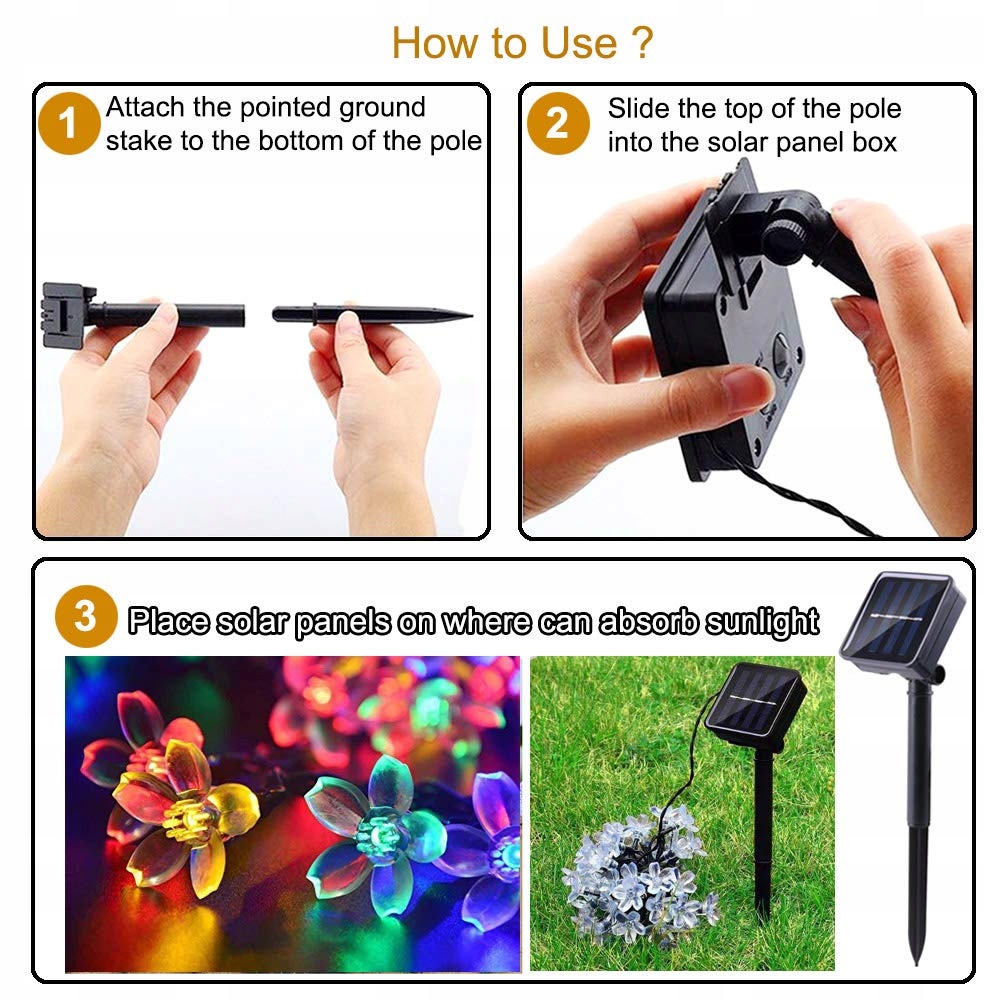 SOLARNE LAMPKI OGRODOWE 7M 50 LED KWIATY WODOODPORNE DEKORACJA ŚWIĘTA — miniatura 6