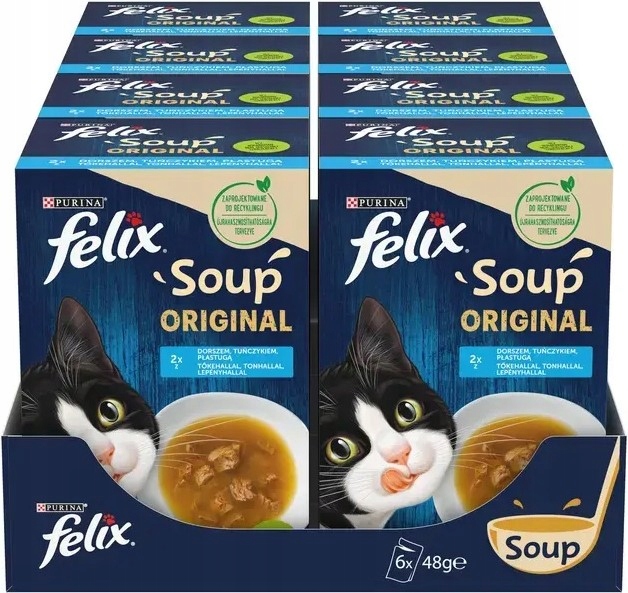 Levně Mokré krmivo pro kočky Felix Soup Original Rybí příchutě 6x48 g 8 kusů
