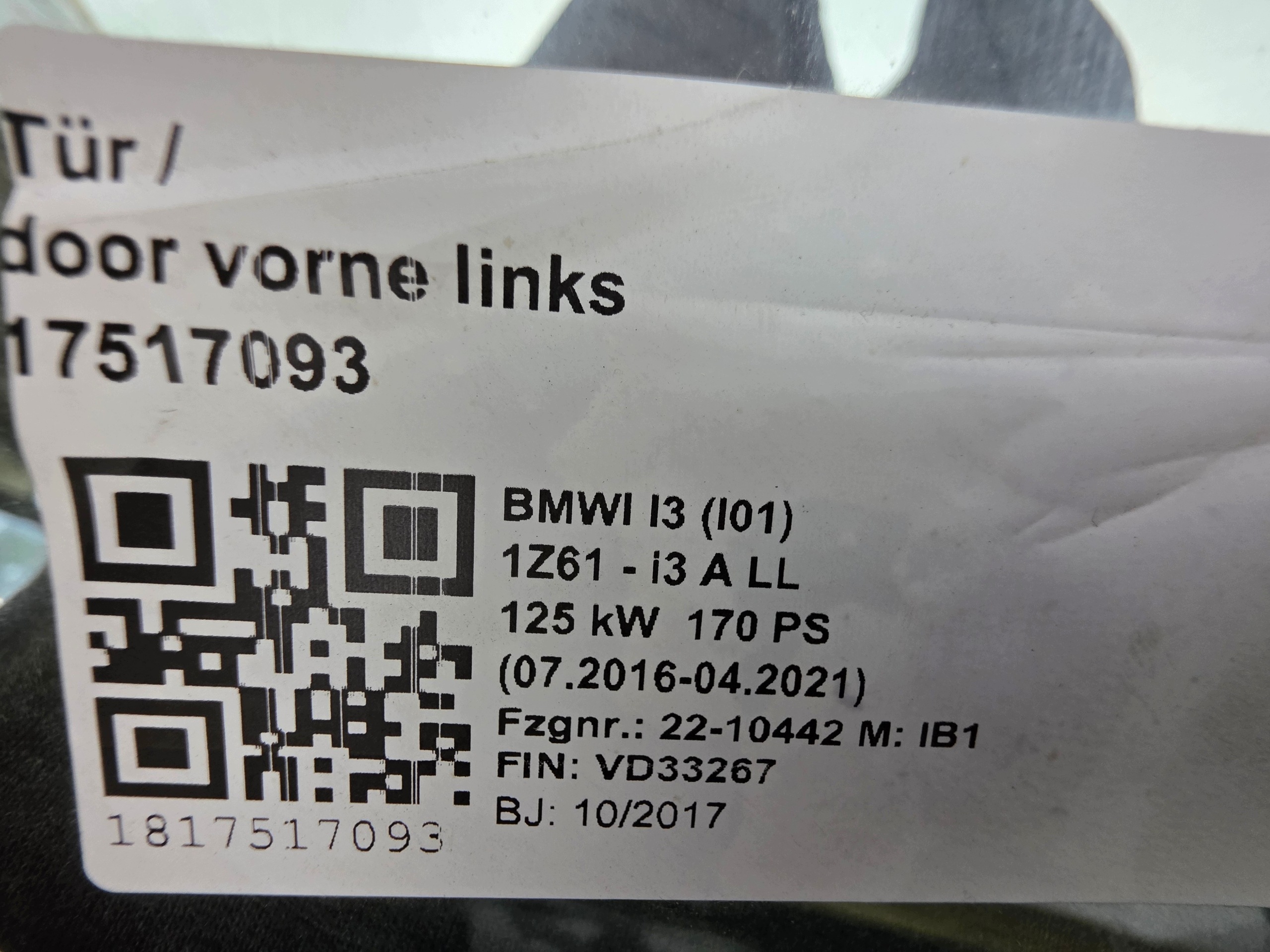 door right front BMW I3 L01 C01 PROTONIC BLUE