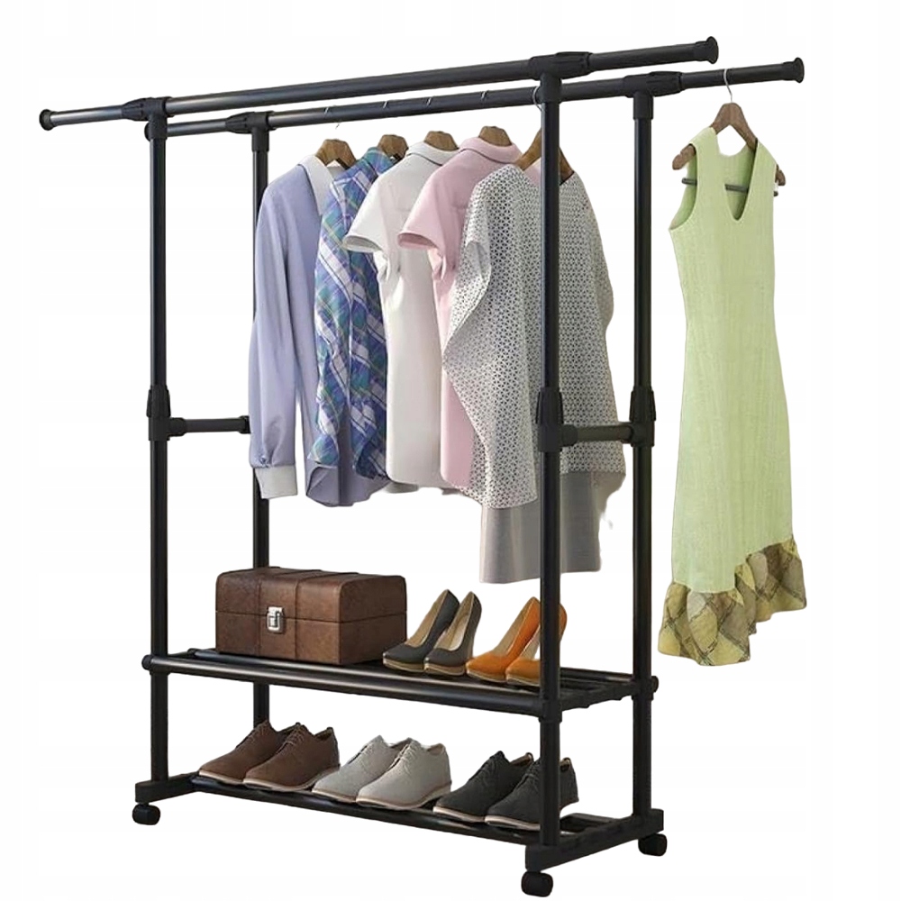 Levně Věšák Na Oblečení, Stojan Na Sušení S Dvojitým Sloupkem A Kolečky