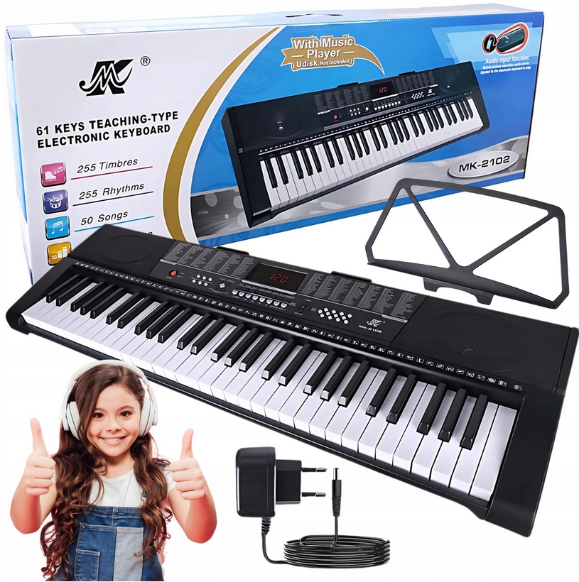 Velké Varhany Klávesové Piano Pro Výuku 61 Kláves Usb MP3 Mk 2102