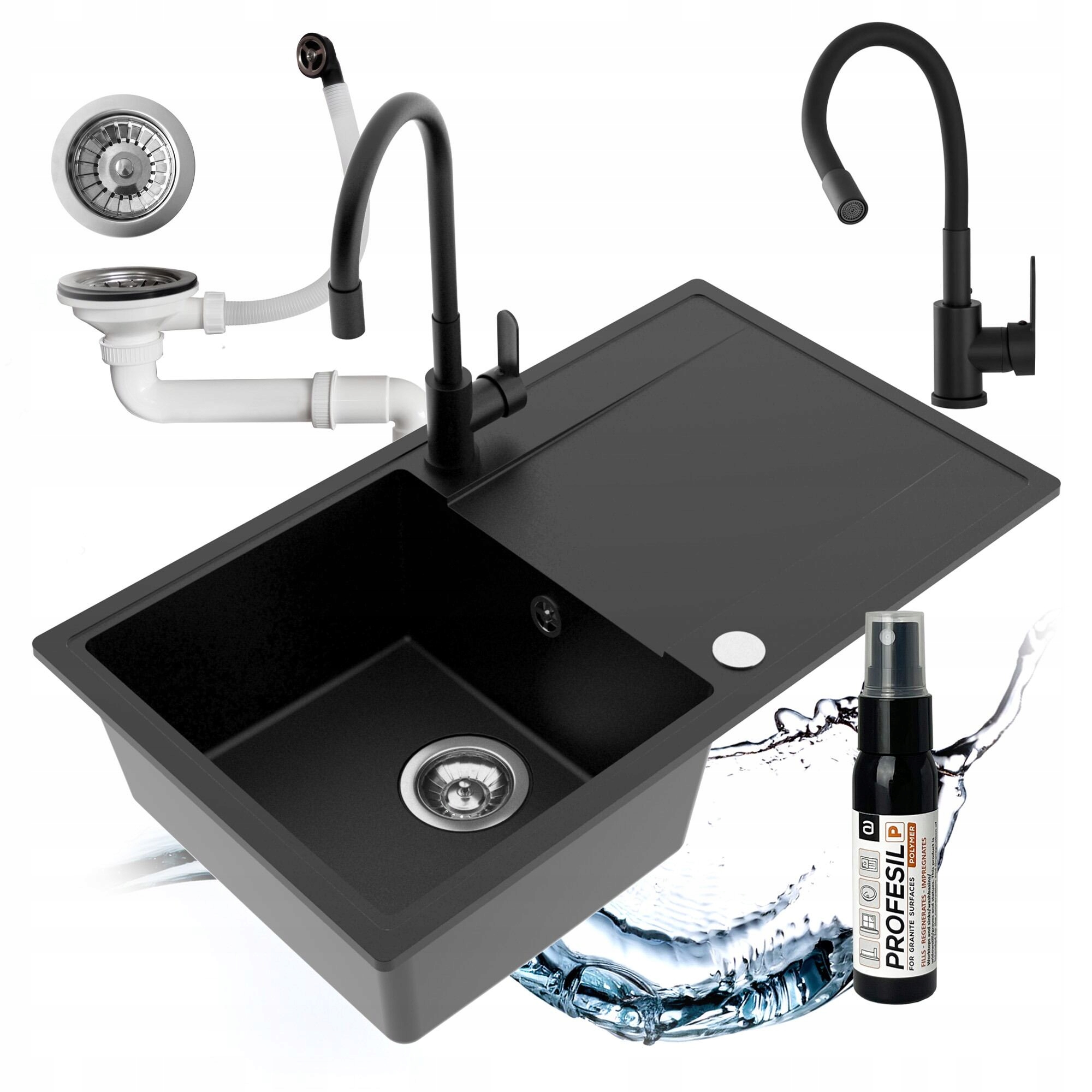 Granitový Jednokomorový Drez Puro, Sada Sifónov, Flexibilná Batéria