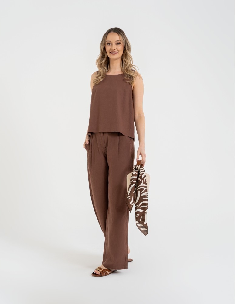 Moraj Spodnie Casual Z Lnu I Wiskozy OSD5000-009 Brown XL