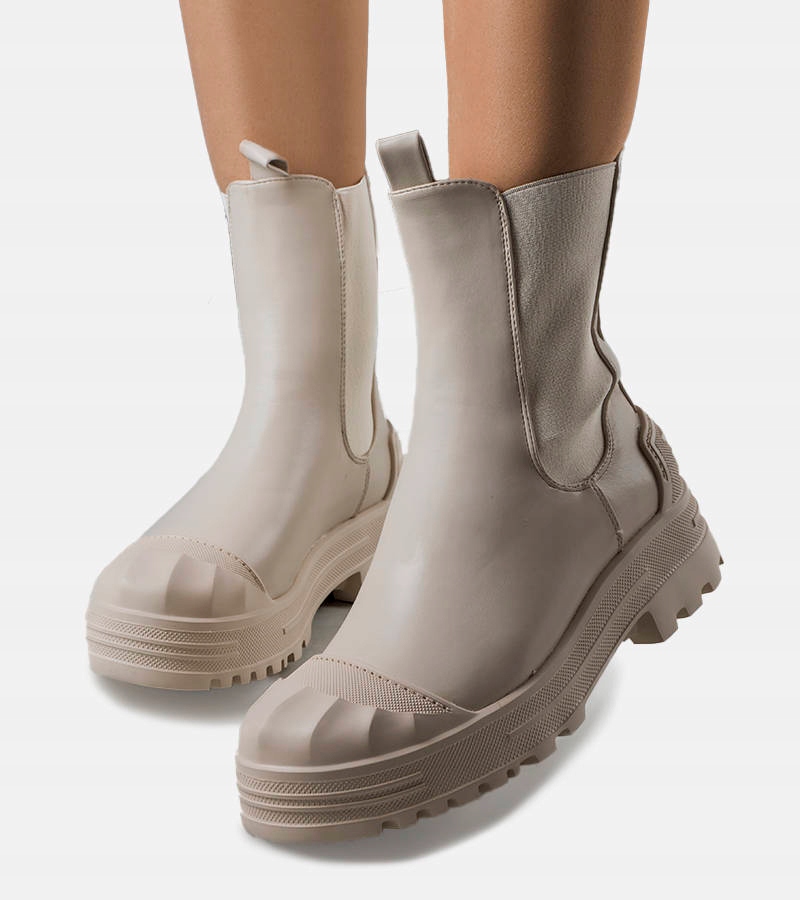 Beżowe botki platforma modne damskie buty 8800 37
