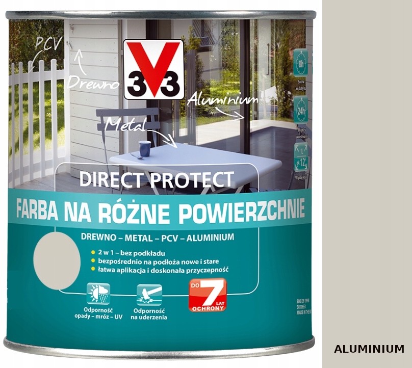 Direct Protect V33 farba na różne powierzchnie metaliczny aluminium 2,5L