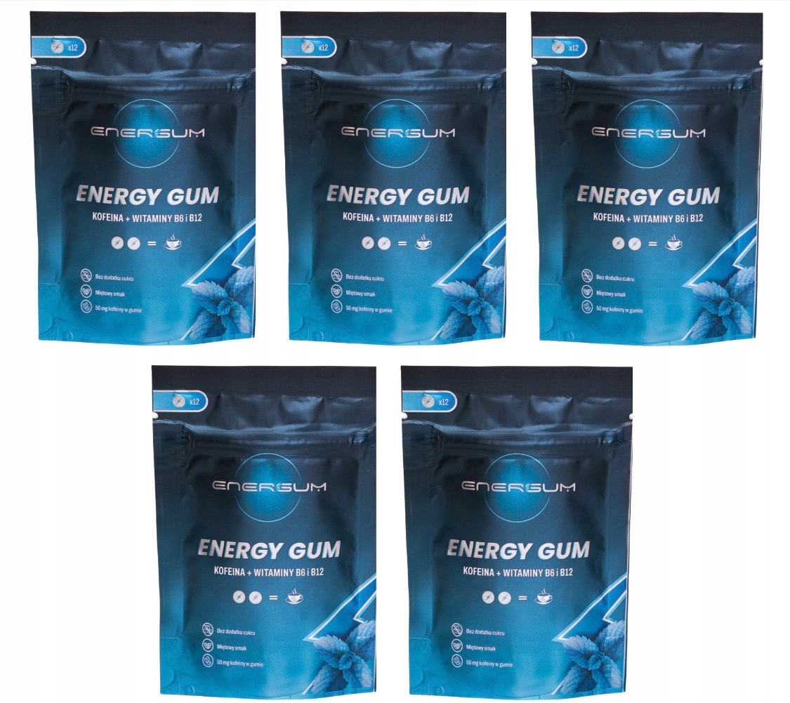 Levně 5 x Energum Žvýkačka s Energetickým Kofeinem Povzbuzující 0 Cukru Kofein