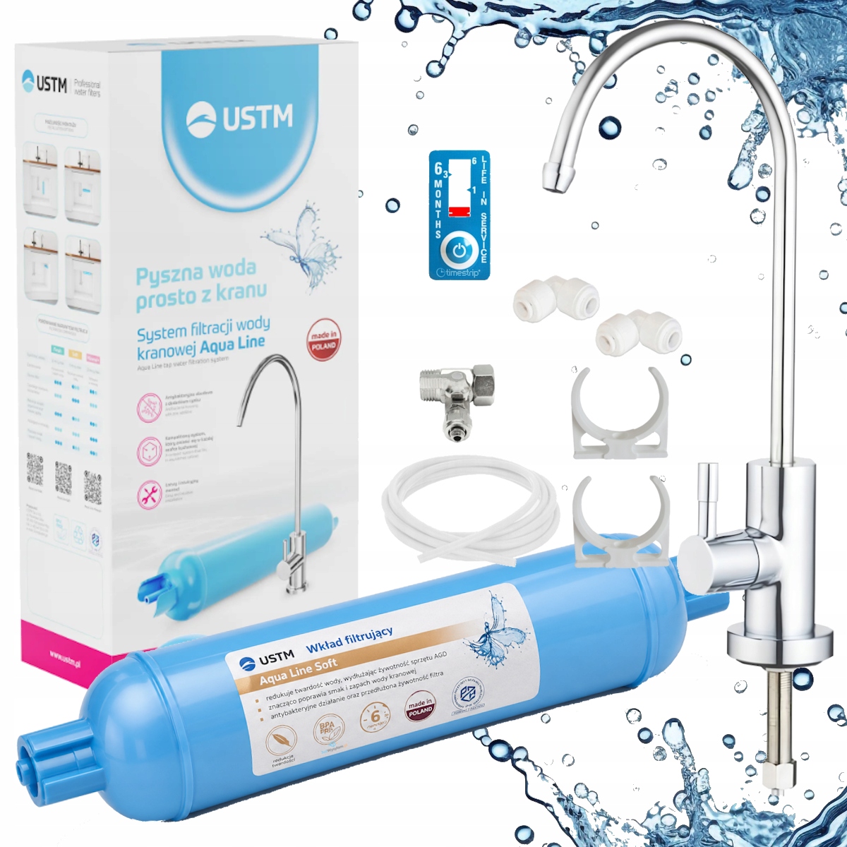 Filter tvrdej vody pod umývadlo, filtračný systém Aqua Line Soft, strieborný kohútik