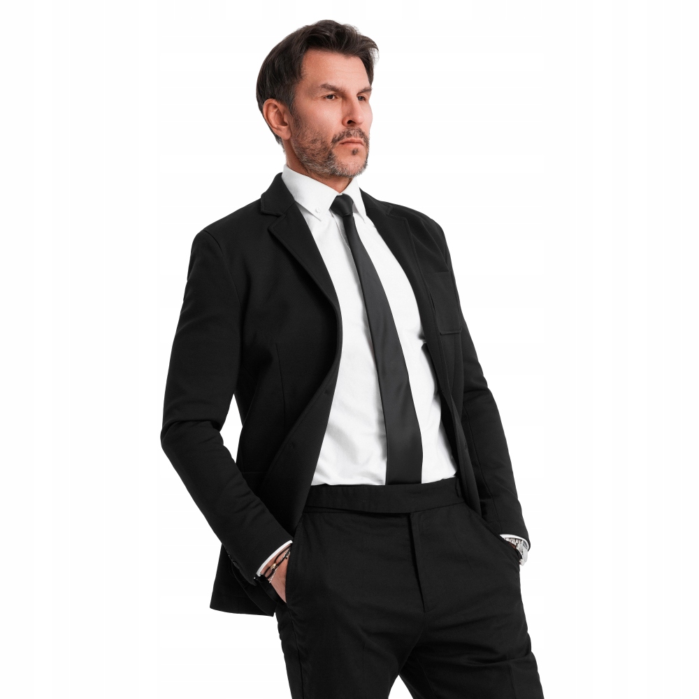 Pánská sako Slim s jemnou strukturou, černá V2 OM-BLZB-0101 XXL