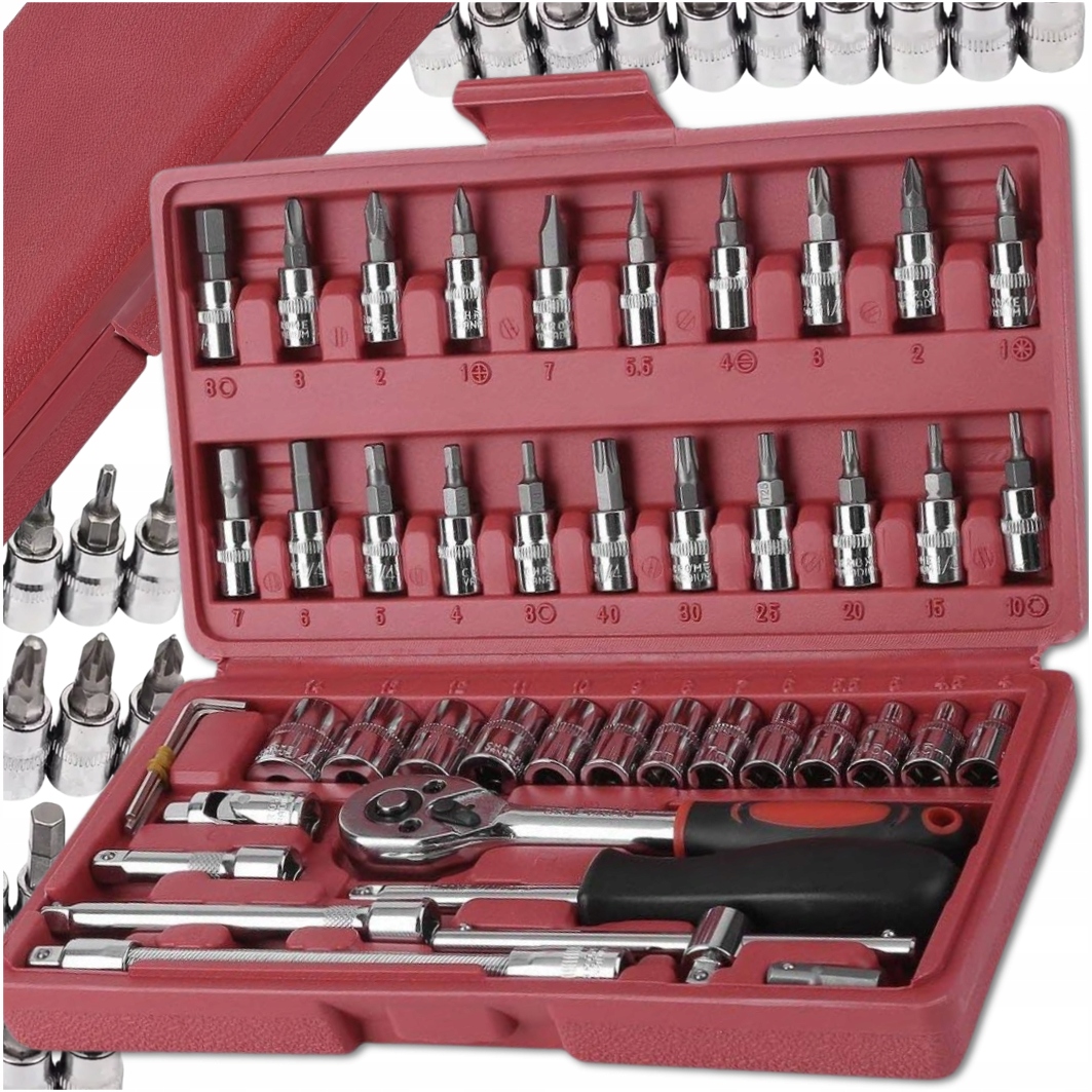 Duży Zestaw Kluczy Nasadowych Narzędzi Klucze Nasadowe 46 Elementów Torx