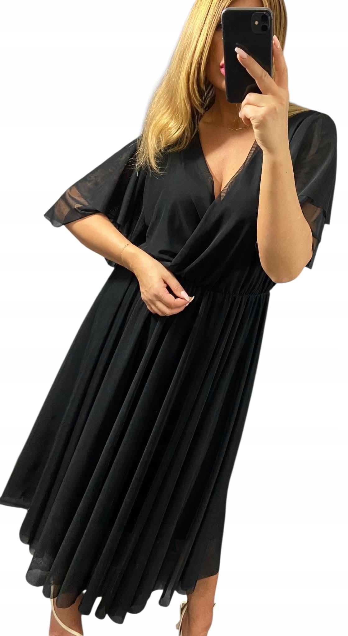 V0006 Elegantní Dlouhá Šaty Nová Kolekce Černá Síťovina vel. 46 (3XL)
