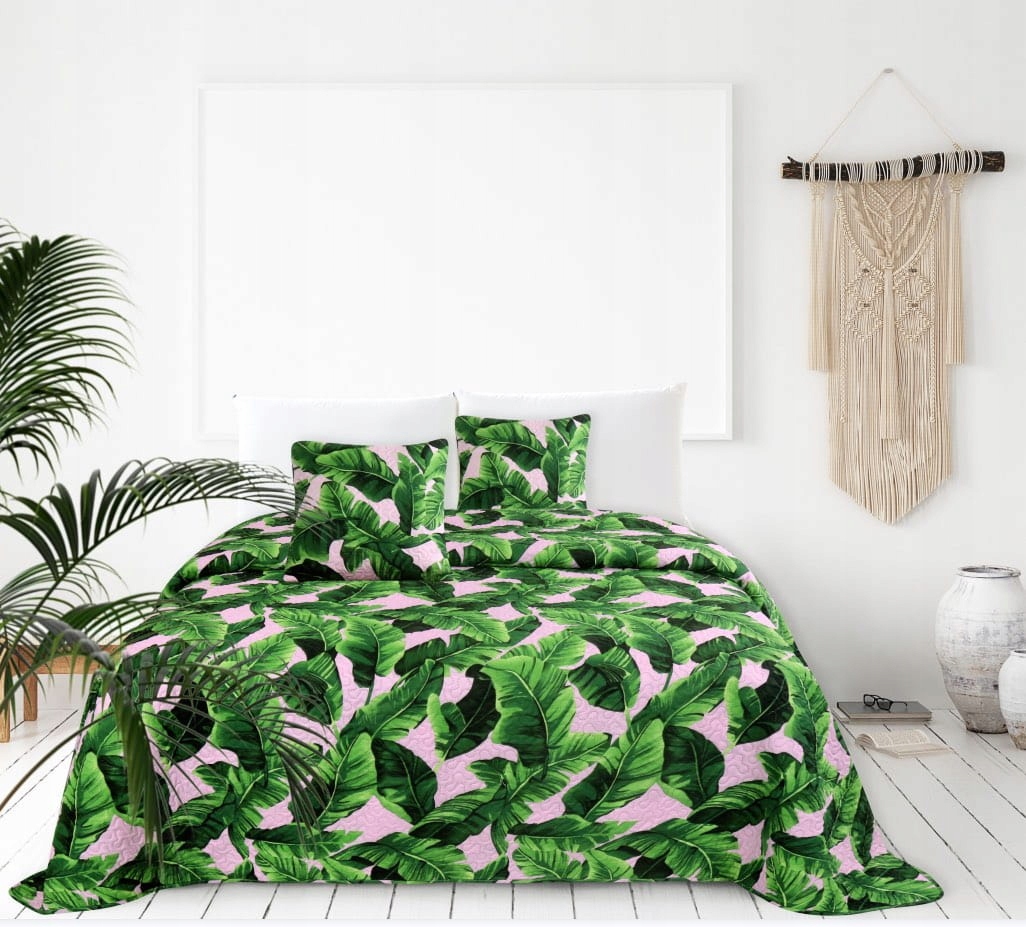 Dekorativní přehoz Planta 220x240 prošívaný pudrový s květinami